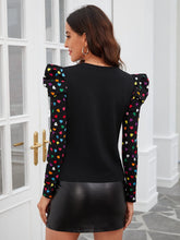 Heart Print Gigot Sleeve Tee